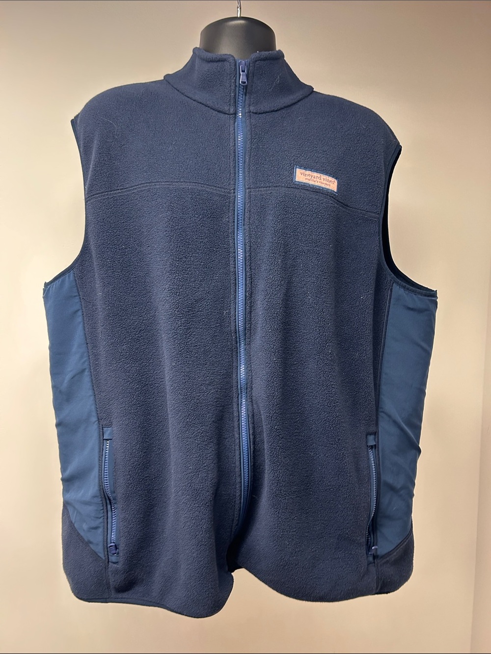 Vineyard Vines Navy Blue Mountain Fleece Full Zip Vest Logo Box Size 2XT